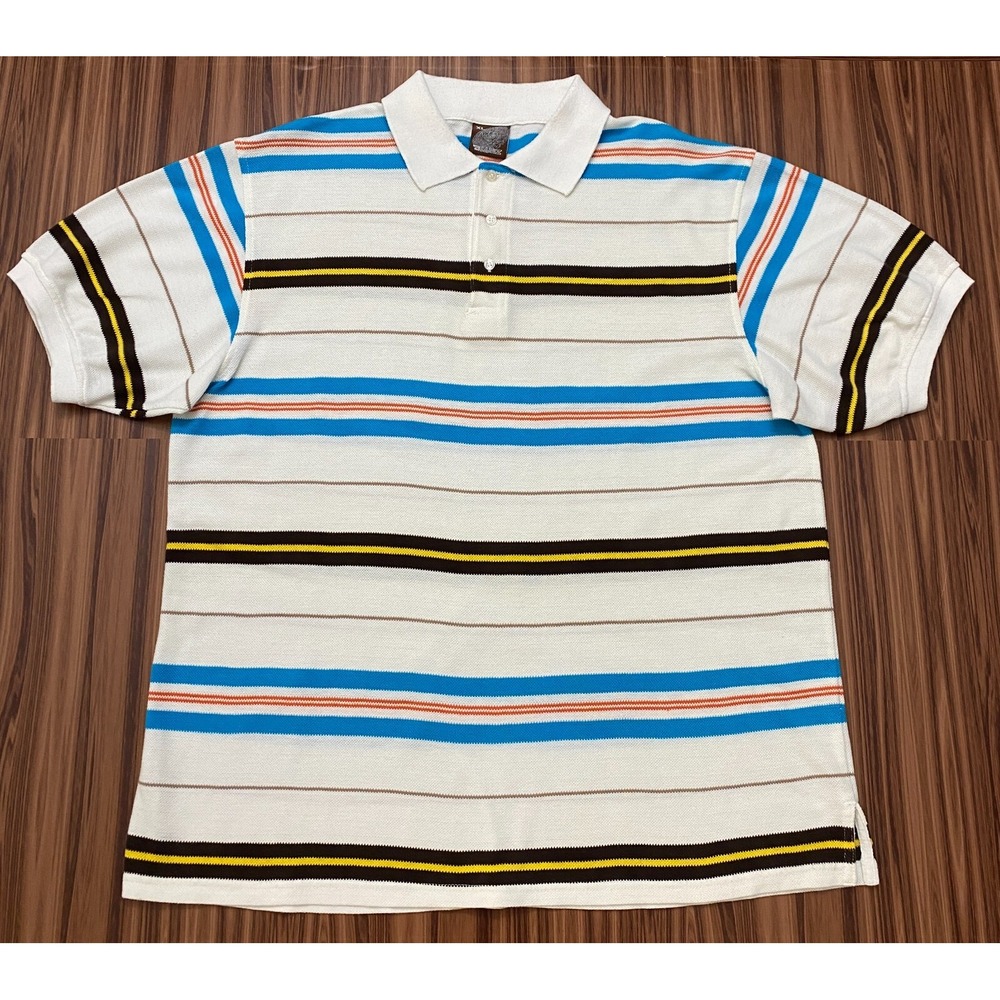 BLUEZ Mens Polo Shirt‎ Size XL Multicolor Striped Short Sleeve Casual